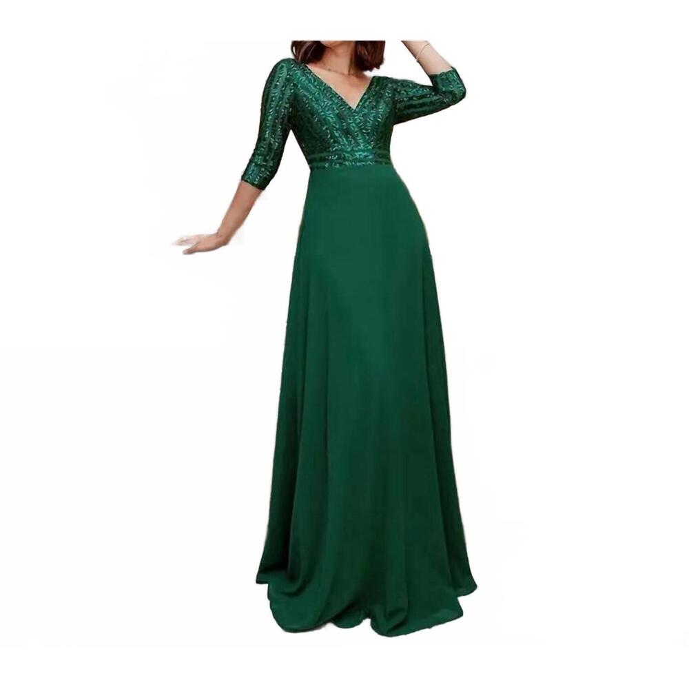 NEW EVER-PRETTY v-neck a-line sequin dress in green